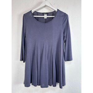 Yushi Womens Purple Scoop Neck 3/4 Sleeve A-Line Swing Tunic Top Small Casual
